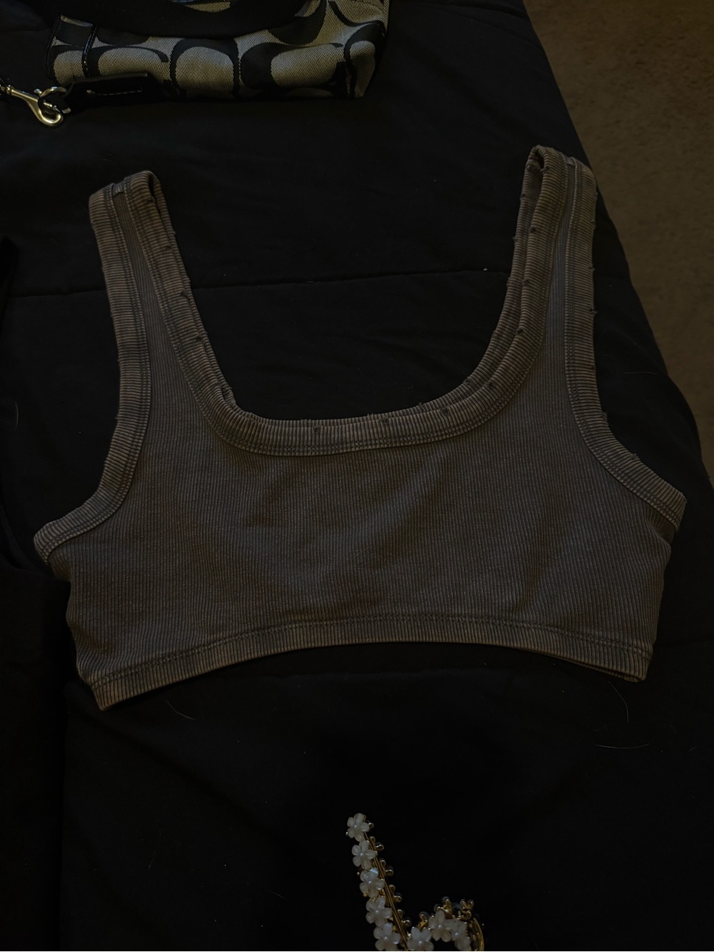 Zara Ribbed Scoop Crop Tank - Dark Brown